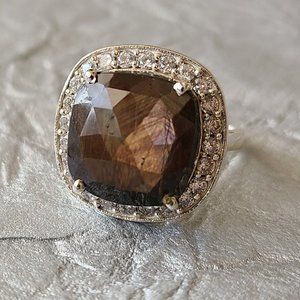 Smoky Quartz Sing Size 8 Sterling Silver-Wedding Ring